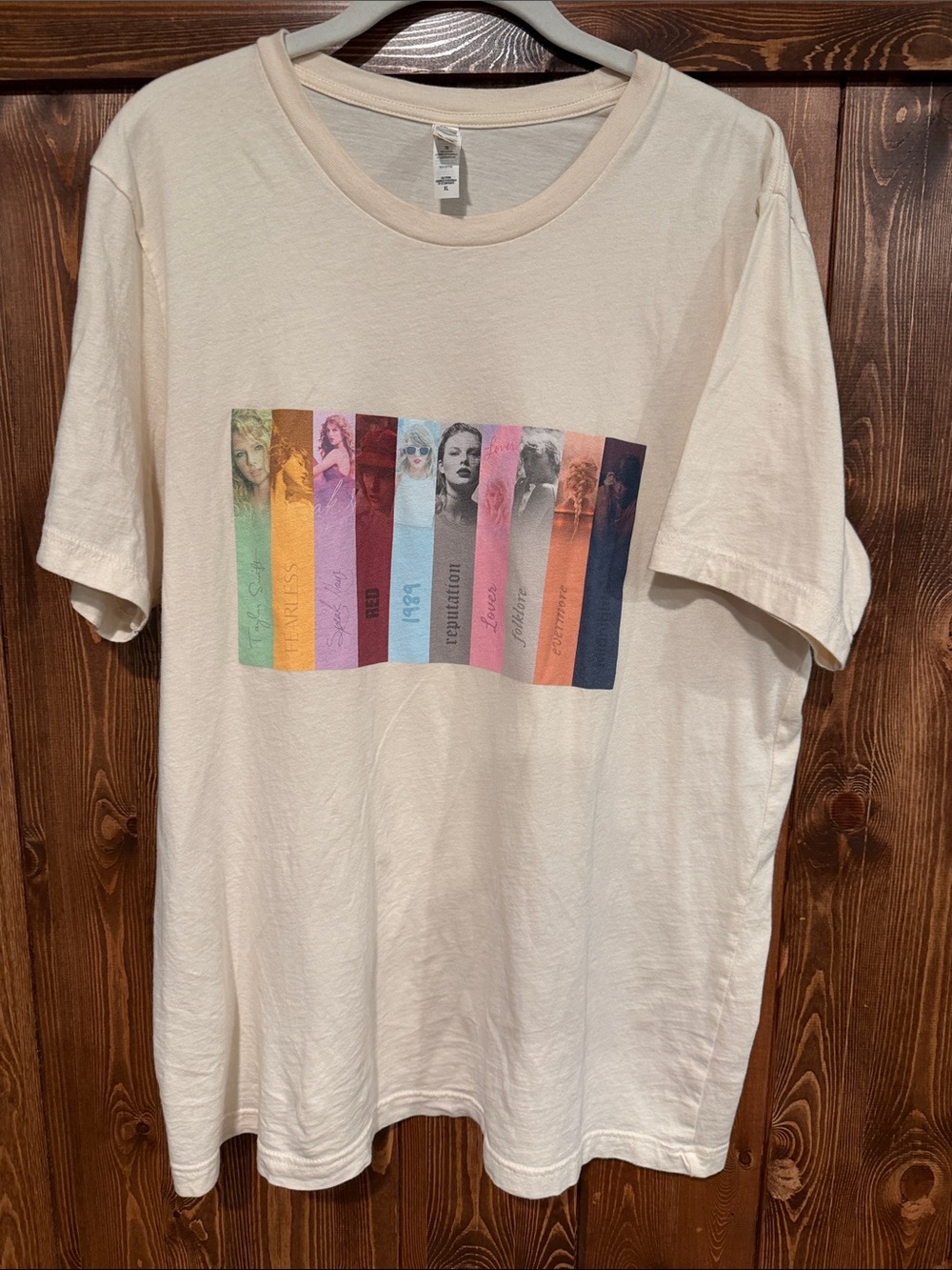Bella Canvas Cream Graphic Tee with Multi‑Color Album Spine Bars